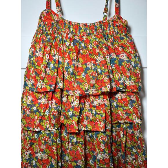 NWOT Free People Orange Multi Floral Tiered Baby Doll Blouse Extra Small - Picture 10 of 15